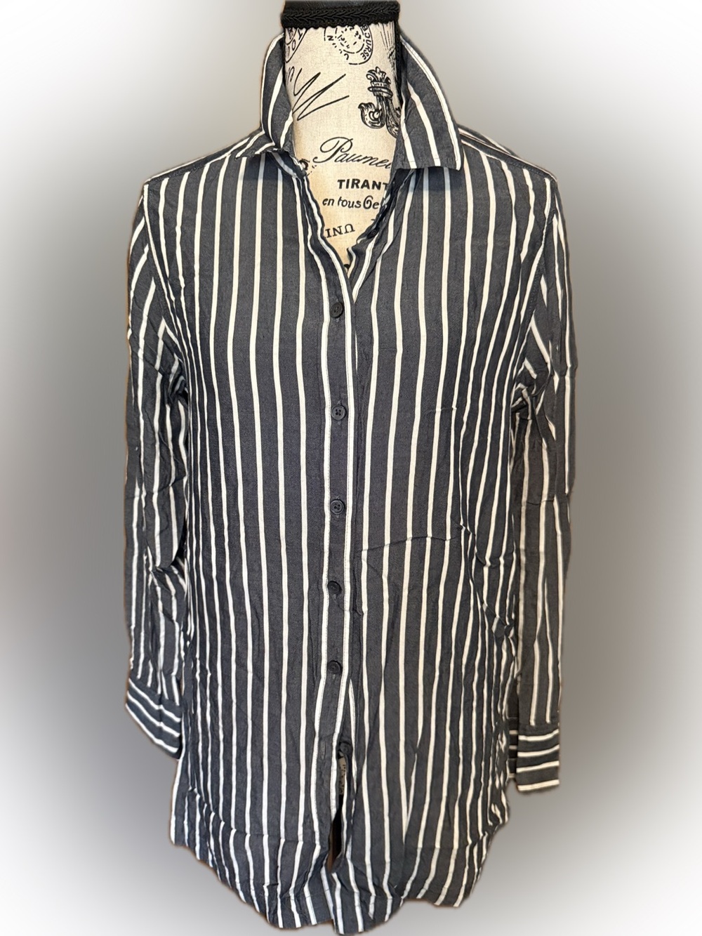 Banana Republic Navy & White Vertical Stripe Button-Down Shirt